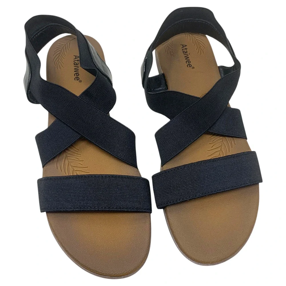 New Black Comfort Strappy Stretch Sandals Elastic Slip On Lightweight Sz 12